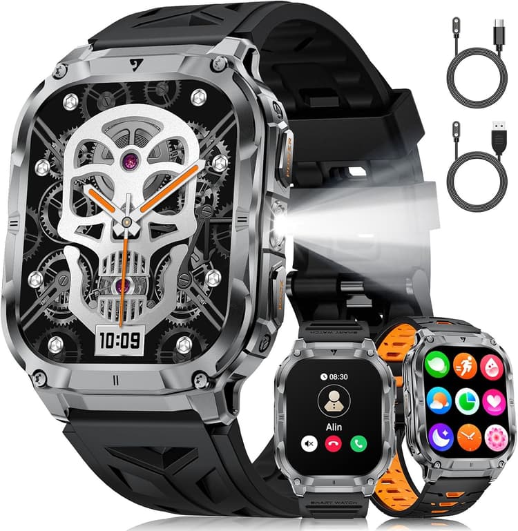 Montre Connectée Homme, 2.0" Smartwatch avec Appel Bluetooth/1000mAh Batterie/Torche LED, Montre Sport avec Cardio, Sommeil, 100+Mode Sportifs, IP68 Étanche pour Android iOS, Silicone