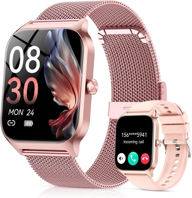 Montre Connectée Femme avec Appel Bluetooth, 1.85" HD Fitness Tracker Smart Watch, 120+ Modes Sportifs, Smartwatch avec Podometre Moniteur de Sommeil Fréquence Cardiaque SpO2 pour Android iOS-Or rose