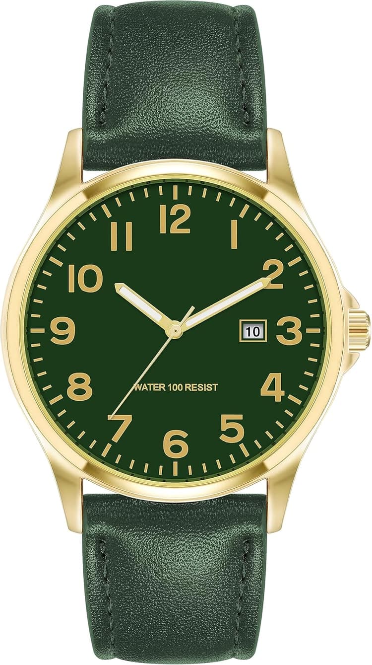 Amazon Essentials Men's Easy to Read 42mm Leather Band Analog Watch