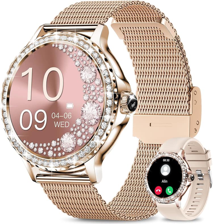 Montre Connectée Femme avec Appel Bluetooth, 1.3" HD Smartwatch Santé Au Féminin, 120+ Modes Sportifs, Sommeil, Fréquence Cardiaque, SpO2, IP68 Étanche, Montre Intelligente pour Android iOS, Or Rose