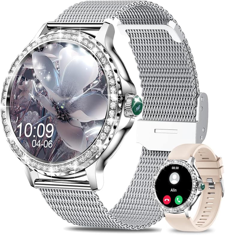 Montre Connectée Femme avec Appel Bluetooth, 1.3" HD Smartwatch Santé Au Féminin, 120+ Modes Sportifs, Sommeil, Fréquence Cardiaque, SpO2, IP68 Étanche, Montre Intelligente pour Android iOS, Argent