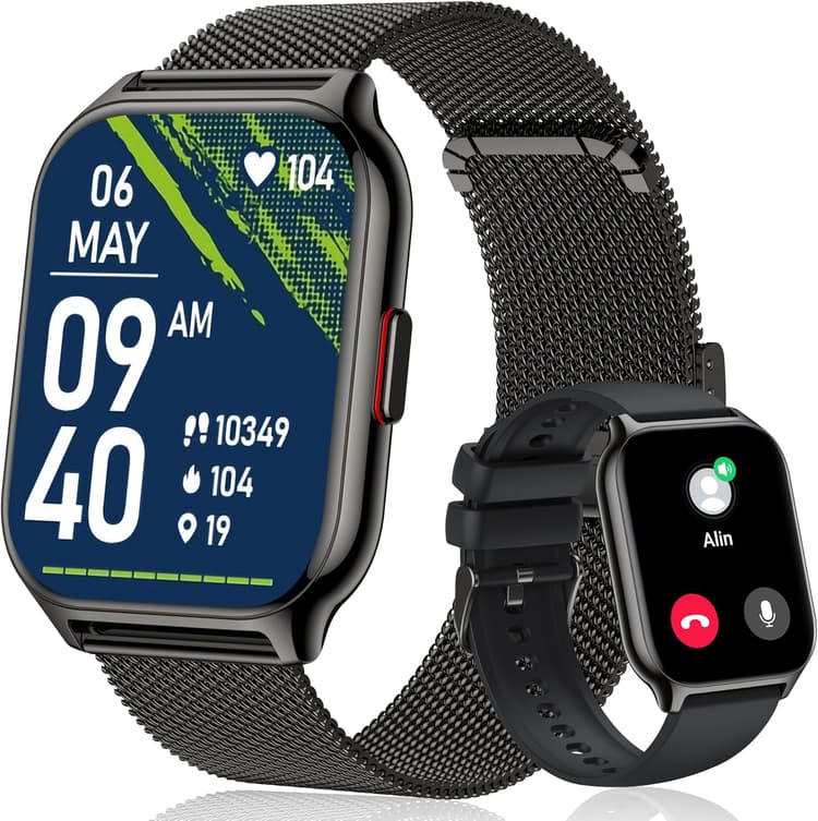 Montre Connectée Homme Femme avec Appel Bluetooth, 2,0" HD Smartwatch, 100+ Sportifs, Moniteur de Sommeil Cardiofréquencemètre Tension Artérielle SpO2, Montre Podometre pour Android iOS