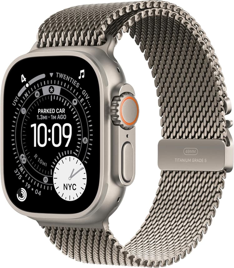 Apple Watch Ultra 3 [GPS + Cellular 49mm] Running & Multisport Smartwatch w/Rugged Titanium Case w/Natural Titanium Milanese Loop - L. Satellite Communications, Advanced Health & Fitness Tracking
