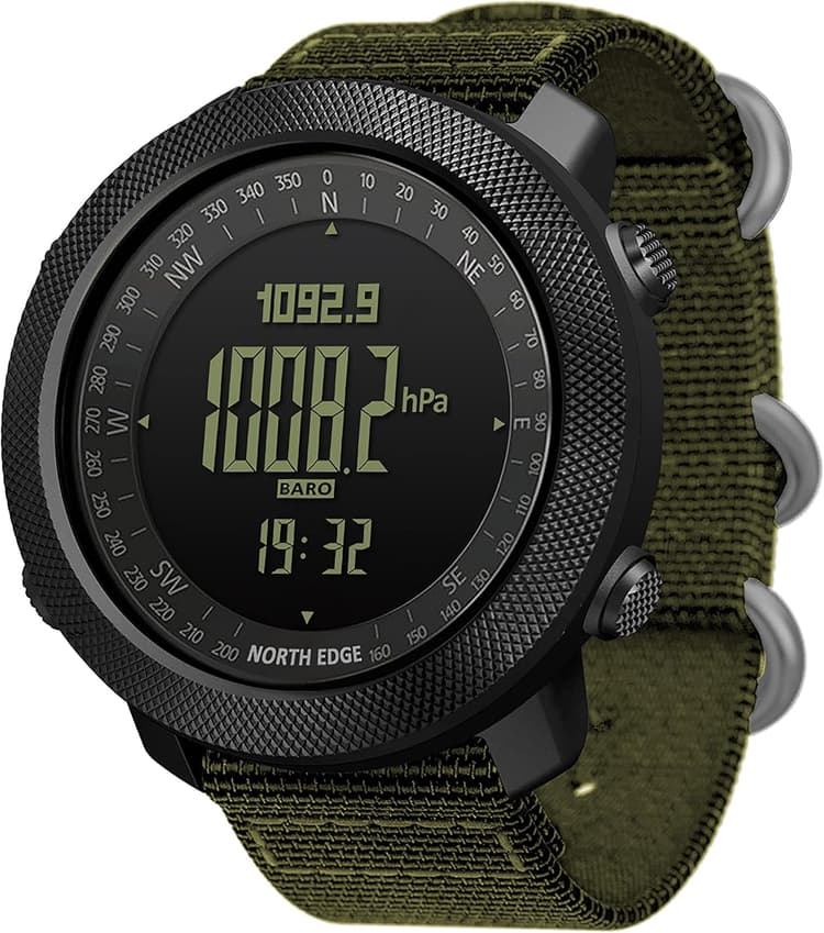 North Edge Apache Tactical Sports Watches for Men , Outdoor Survival Military Compass Rock Solid Digital Watches with Durable Band, Steps Tracker Pedometer Calories (Green)…