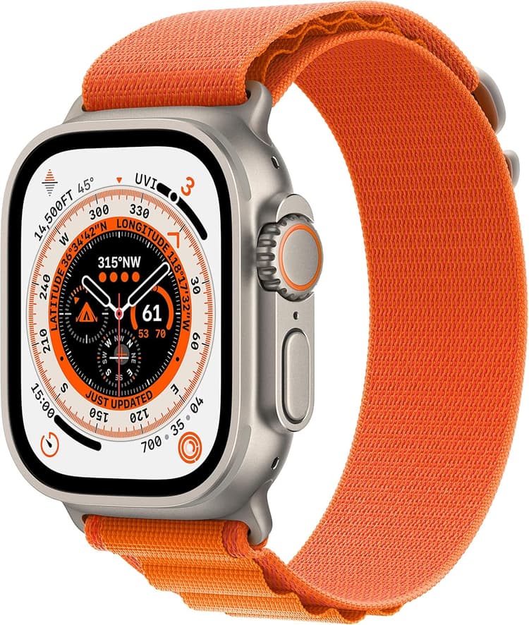 Apple Watch Ultra (GPS + Cellular, 49mm) Boîtier en Titane avec Boucle Alpine Orange - Small (Reconditionné)