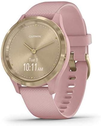Garmin vivomove 3s, Smaller-Sized Hybrid Smartwatch with Real Watch Hands and Hidden Touchscreen Display, Light Gold with Rose Case and Band (Renewed)