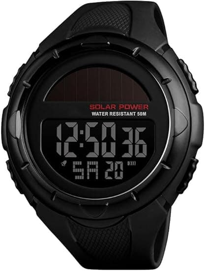 Gosasa Men's Outdoor Sports Multifunction Solar Power LED Digital Watches 50M Water Resistant (Black)