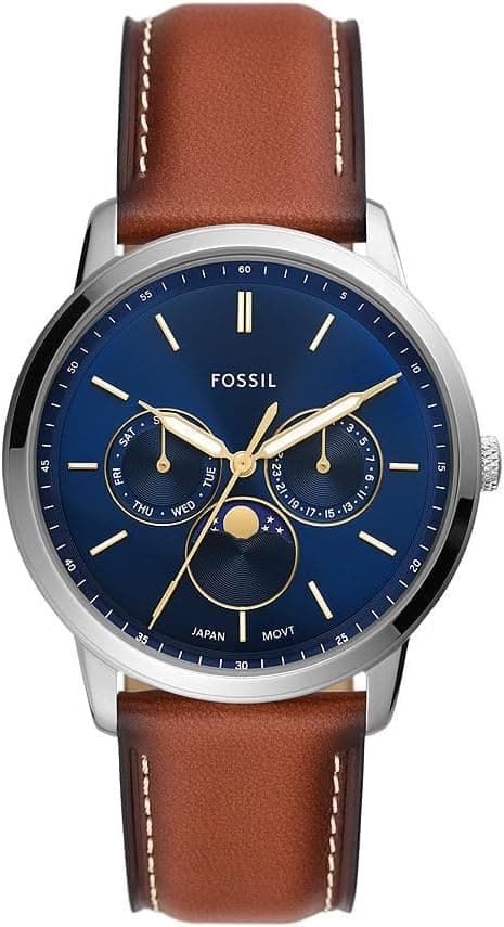 Fossil Montre Neutra pour Homme, Mouvement Multifonction à Phases de Lune avec Bracelet en Acier Inoxydable ou en Cuir