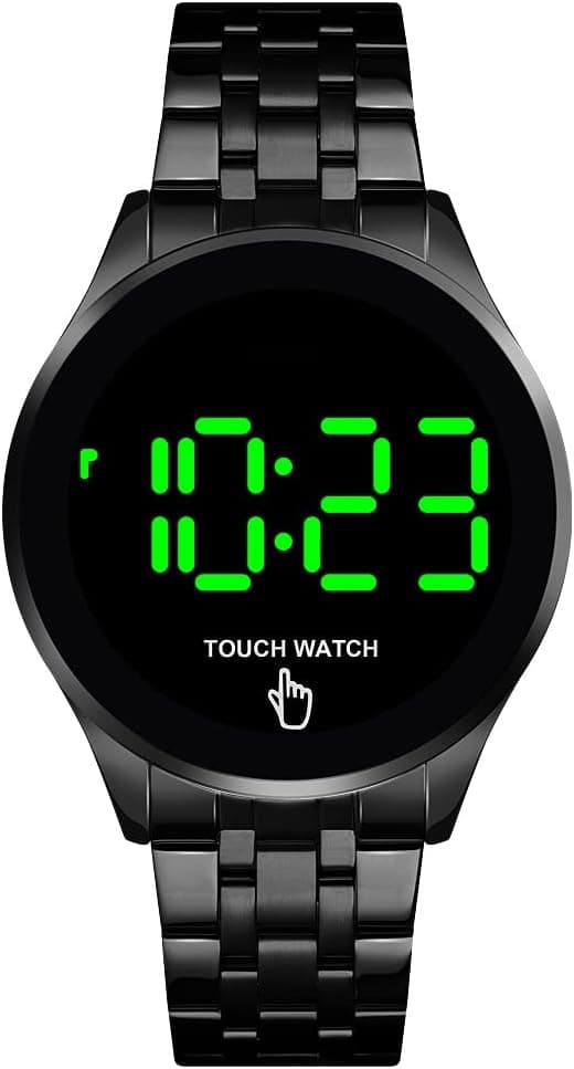 Gosasa Montre de sport étanche à écran tactile numérique LED pour homme et femme en acier inoxydable, noir, Numérique