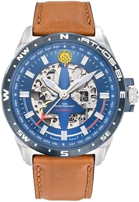 Patrouille de France Montre Aviateur Athos 8 - Automatique Squelette - Cuir Marron