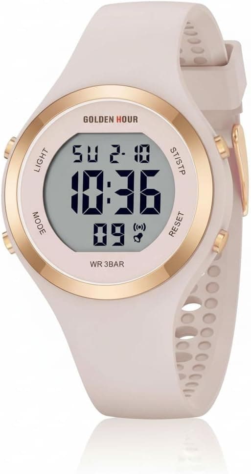 GOLDEN HOUR Waterproof Sport Women's Digital Chronograph Silicone Strap Watch