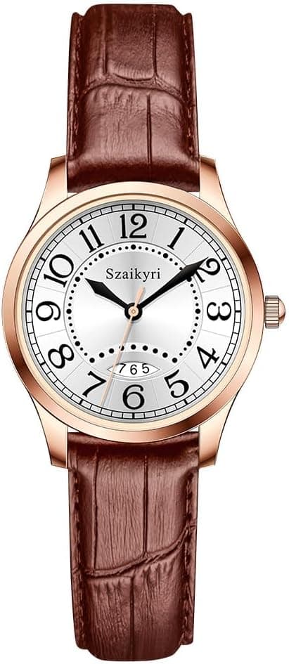 Montre Classique pour Femmes avec Temps Facile à Lire Chiffres Arabes Montres Dames avec Calendrier Résistant à l'eau