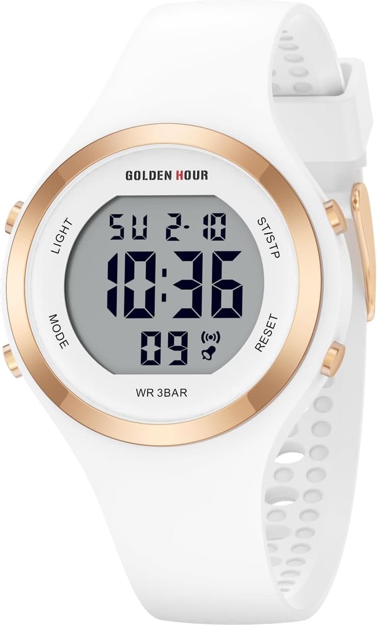 GOLDEN HOUR Waterproof Sport Women's Digital Chronograph Silicone Strap Watch