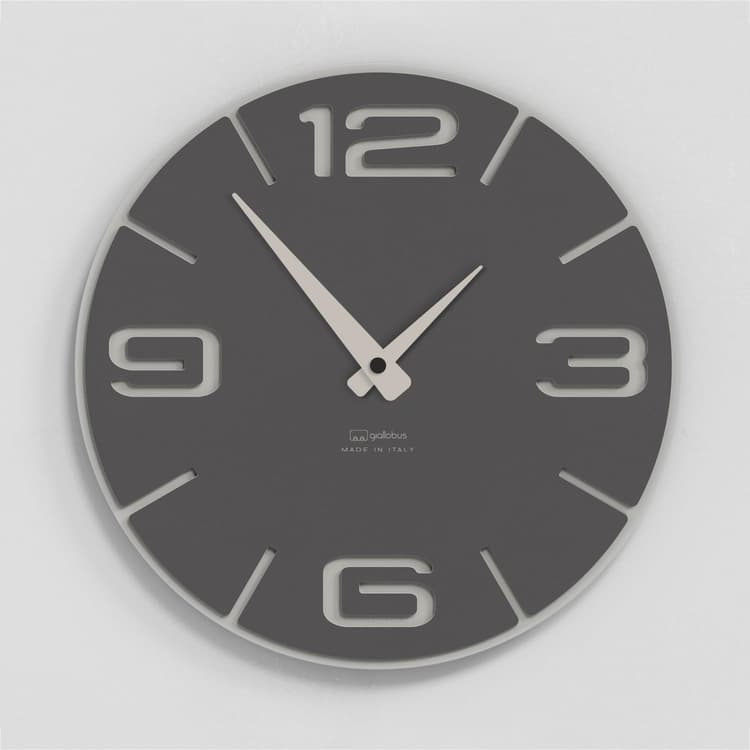 Giallobus - Montre Haut de Gamme - Simple Relief - Bois MDF - Premium 30x30cm - n.18 Gun Grey - Artisan Made in Italy - Silencieux - Idée Cadeau - Double Niveau Moderne