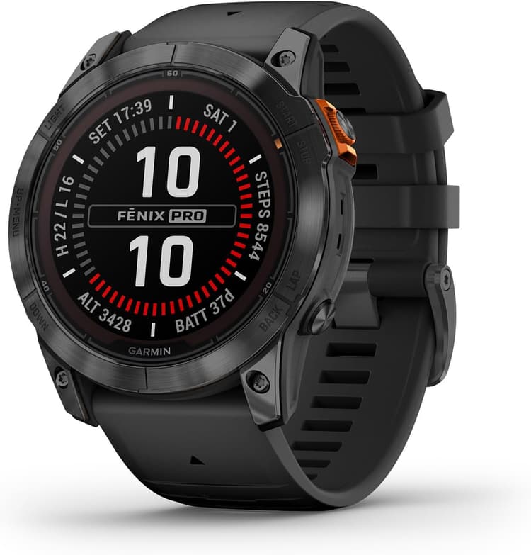 Garmin fēnix 7X Pro, Solar - Montre GPS Multisports connectée – Gray avec Bracelet Noir – Boîtier 51 mm