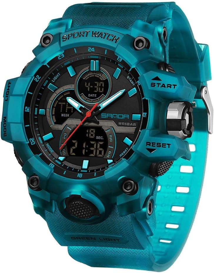 FANMIS Men's Solar Powered Casual Quartz Wrist Watch Analog Digital Multifunctional Black Sports Watch