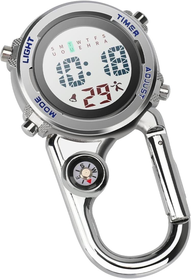 Montre à quartz numérique à clipser - Multifonctionnelle - Cadran lumineux - Boussole - Avec boussole - Pour médecins, infirmières, ambulanciers, chefs - Unisexe