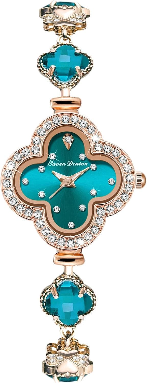 RORIOS Montres Bijoux pour Femme Montre Trèfle Bracelet Montre De Poignet Analogique Quartz Montre Diamant Mode Bracelet Fille Élégant Bleu