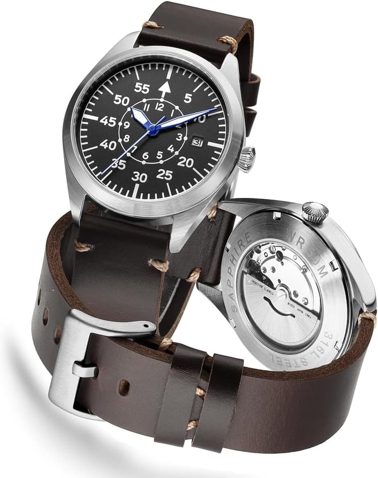 Pilot Watch Men's Aviator Wrist Watch Japan Automatic Movement Retro Mechanical Watches Stainless Steel Case with Luminous Waterproof