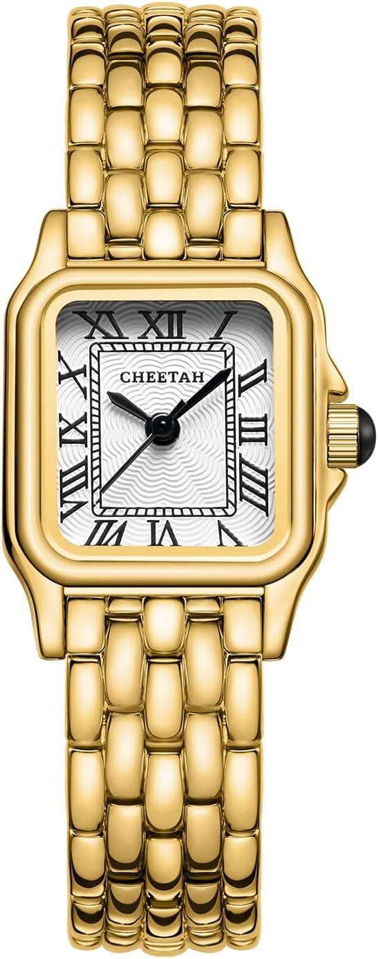 CHEETAH Montres pour Femmes à Quartz Analogique avec Bracelet Vintage, Boîtier Rectangulaire, Cadran Romain, Montre-Bracelet Numérique étanche Acier Inoxydable Petit Cadran pour Femmes et Filles