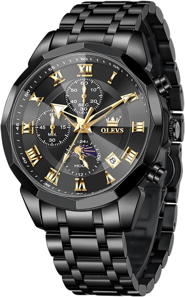 OLEVS Montres pour Hommes Diamond Business Wear analogique Quartz Acier Inoxydable étanche Lumineux Date Bicolore Luxe Casual Watch