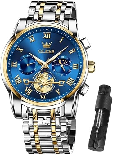 OLEVS Mens Watches Waterproof Stainless Steel Adjustable Bracelet Watch Quartz Analog Watch for Men Fashion Business Classic Mens's Wrist watch's Casual Watches Gold/Blue/Black/White/Face/Dial
