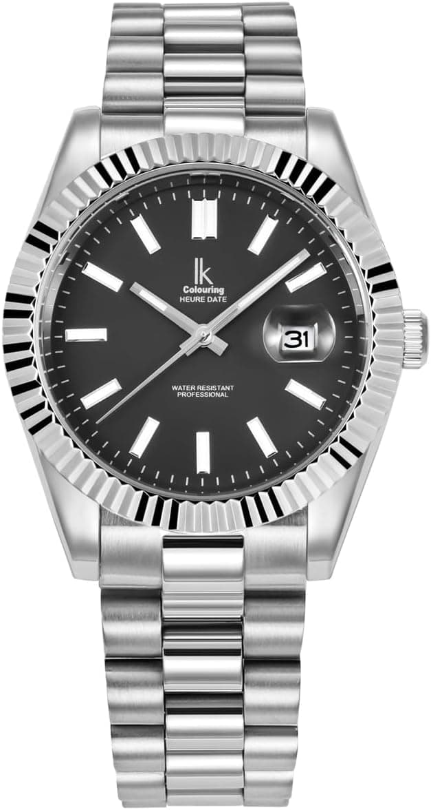 Alienwork IK Montre Hommes Femmes Calendrier Bracelet Métal