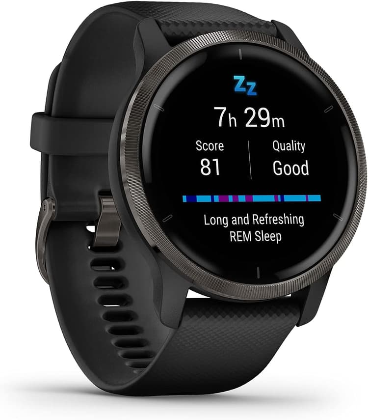 Garmin Venu 2 - Montre connectée GPS Multisports avec écran AMOLED, autonomie Longue durée (11 Jours) – Gris avec Bracelet Noir - Boîtier 45 mm