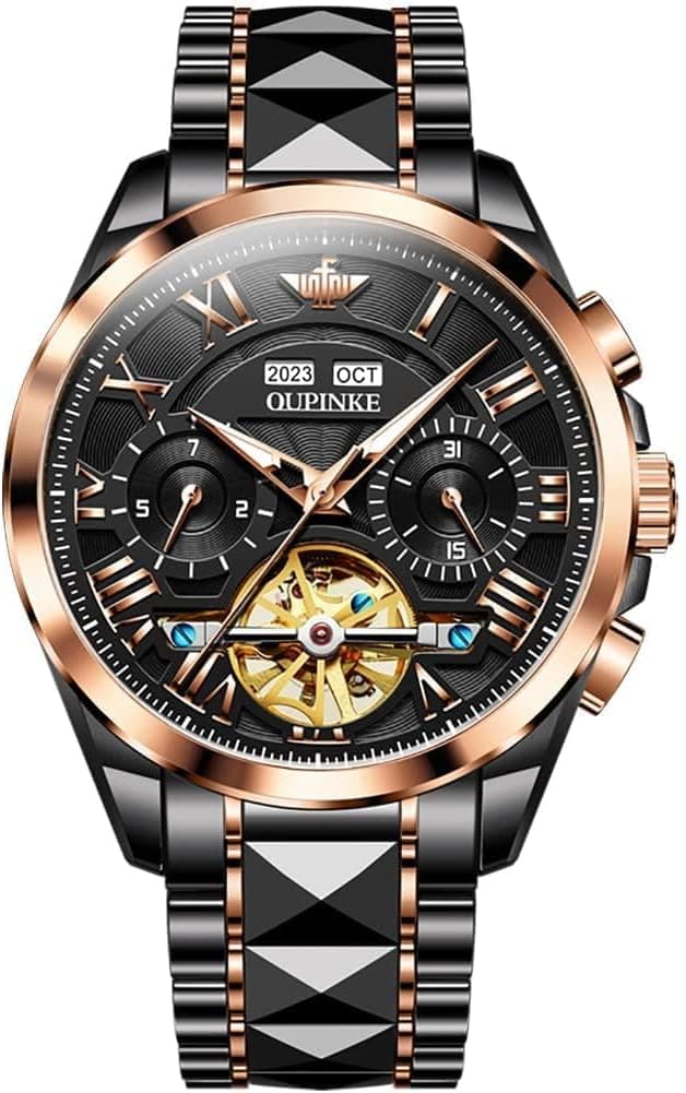 OLEVS Mens Automatic Watch Mechanical Skeleton Luxury Dress Wrist Waterproof Luminous Tungsten