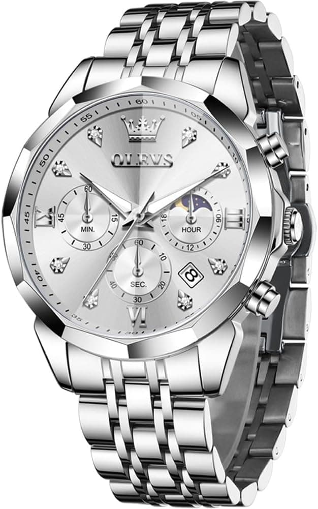 OLEVS Montres pour Hommes Diamond Business Wear analogique Quartz Acier Inoxydable étanche Lumineux Date Bicolore Luxe Casual Watch