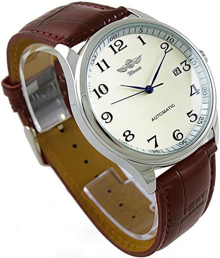 MASTOP Men's Classic Automatic Mechanical Day Calendar Luxury Leather Band Watch