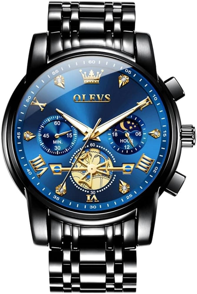 OLEVS Watches for Men,Luxury Big Face Mens Watch Stainless Steel Quartz Analog Dress Watches for Men Luminous Multifunction Chronograph Man Watch Relojes De Hombre