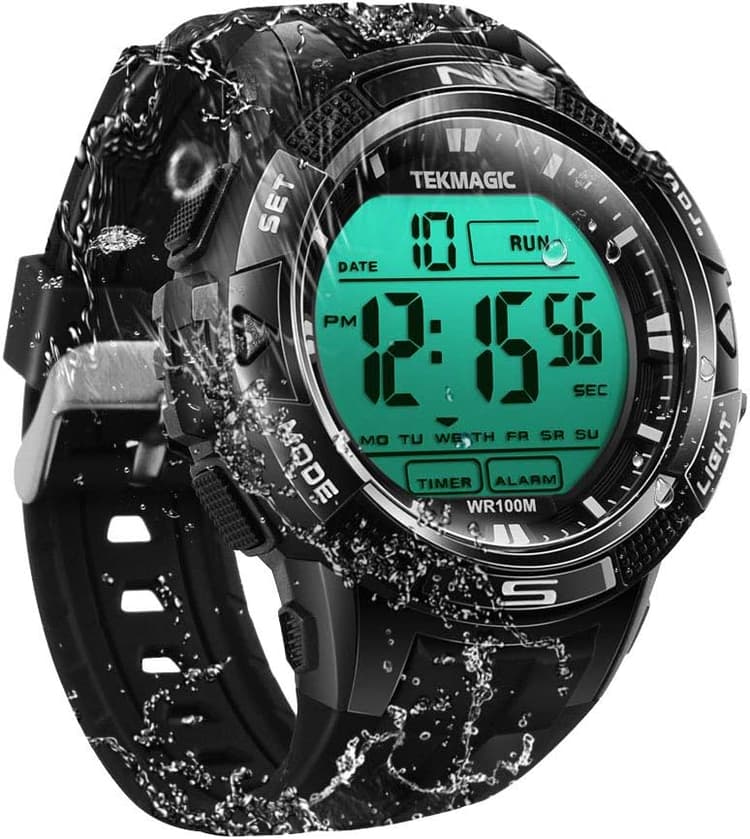 10 ATM Montre Etanche pour Natation Plongée avec Fonctions de Chronomètre, Chronographe, Réveil et Affichage Double Fuseau Horaire, Format 12/24 Heures Sélectionnable