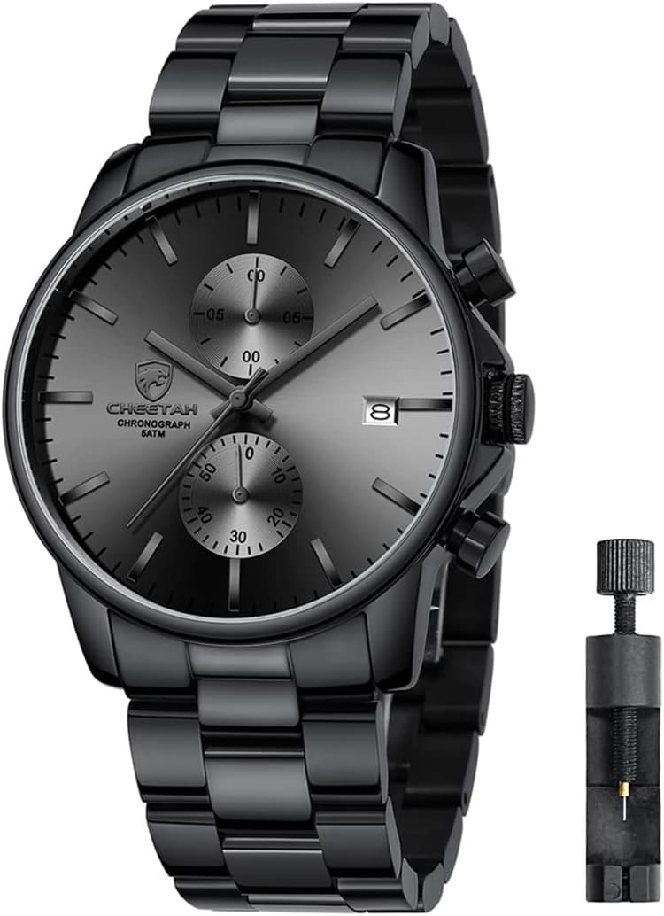 Montres pour Hommes avec Montre à Quartz chronographe étanche décontractée en Acier Inoxydable et en métal, Date Automatique dans des Mains colorée