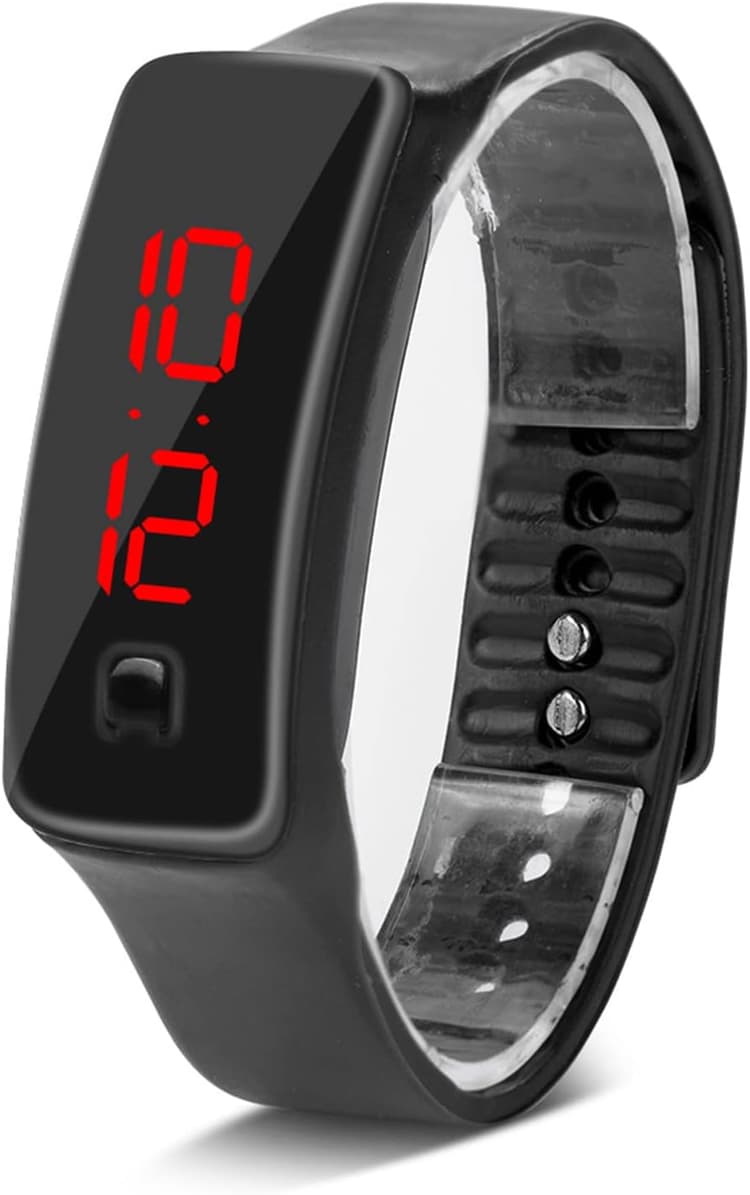 Montre-Bracelet LED Sport en Silicone Étanche, Cadran Numérique 12 Heures Affichage Électronique Intelligent de Plein Air (Le Noir)