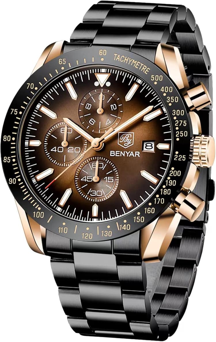 BENYAR Montre Homme Etanche Analogique Quartz Chronographe Lumineuses Date Grand Cadran Classique Mode Affaires Montres Cadeau élégant pour Hommes