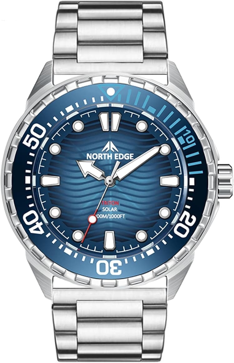 Solar Powered Dive Watch Men’s Watch, 1000FT/300M Water Resistance, Luminous Dial, Unidirectional Bezel,Sport Diver Watch,Silicone Strap