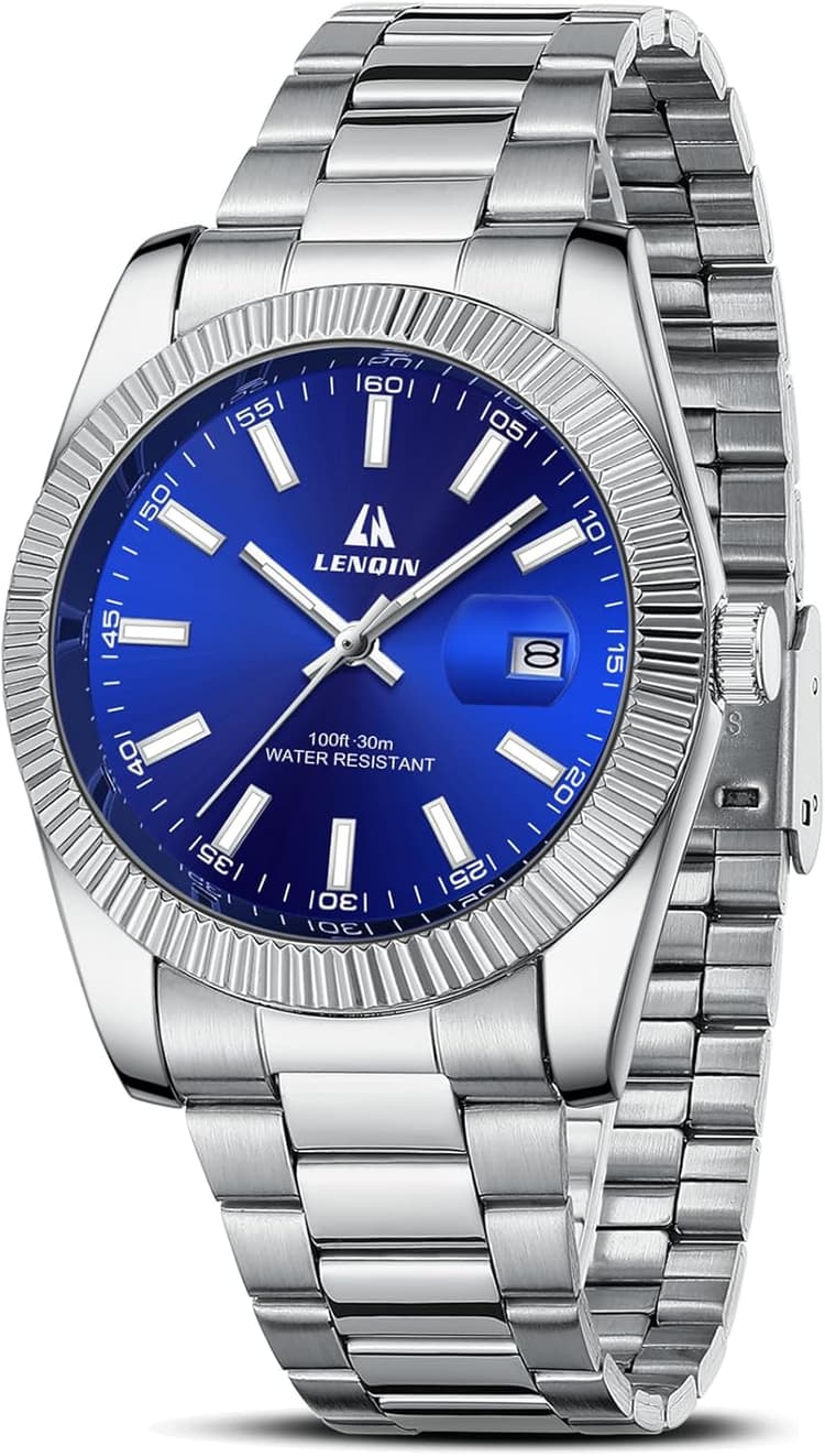 LN LENQIN Mens Watches Waterproof Stainless Steel Watch for Men Analog Quartz Fashion Business Designer Wristwatch