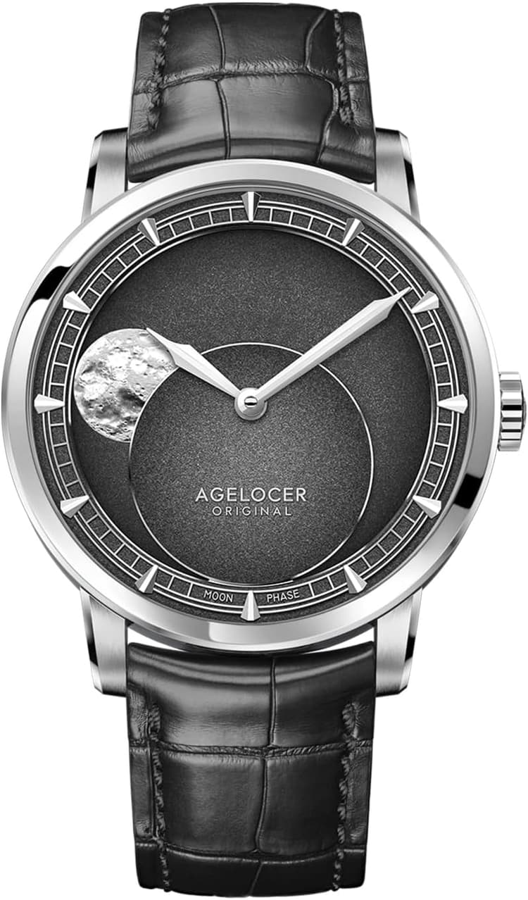 AGELOCER Moon Phase Watch Original Design, 29.51 Day Precise Moonphase, Automatic Mechanical Watches for Men, Luxury Waterproof Leather Strap Casual Watch Mens Gift