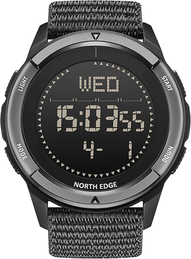 NORTH EDGE Tactical Survival Watch Men Military Watch Men Women Digital Wrist Watch for Outdoor Sports Pedometer Compass Calories Durable Nylon Strap