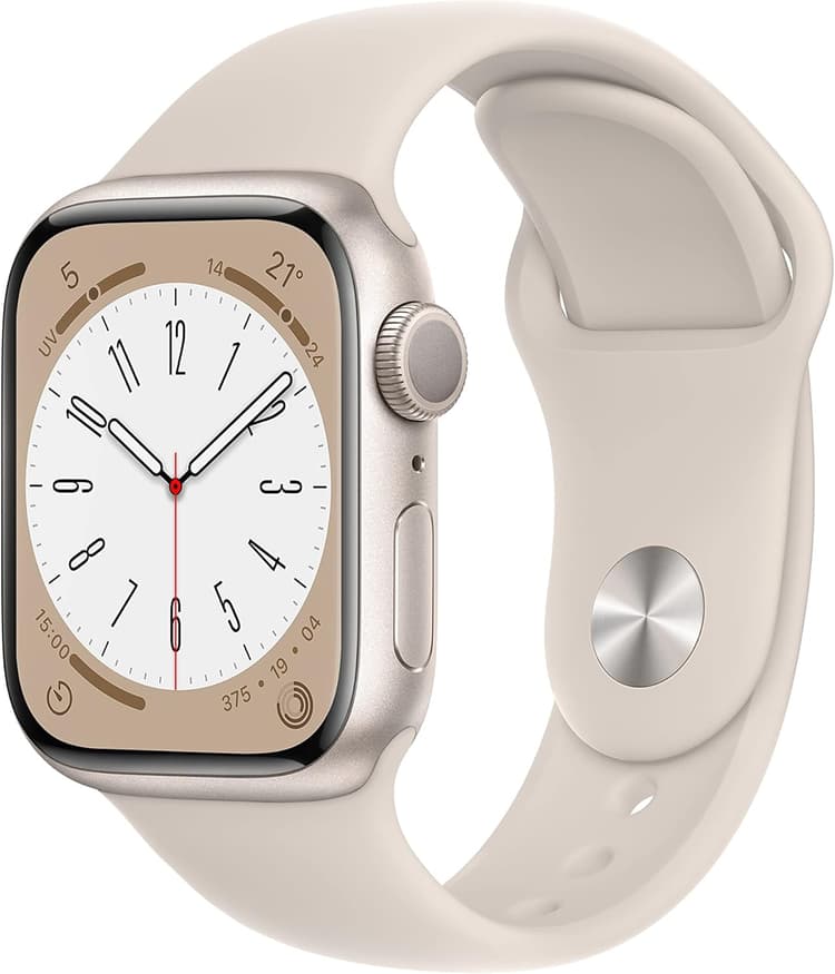 Apple Watch Series 8 (GPS, 41MM) Boîtier en Aluminium lumière stellaire avec Bracelet Sport lumière stellaire, Regular(Reconditionné)