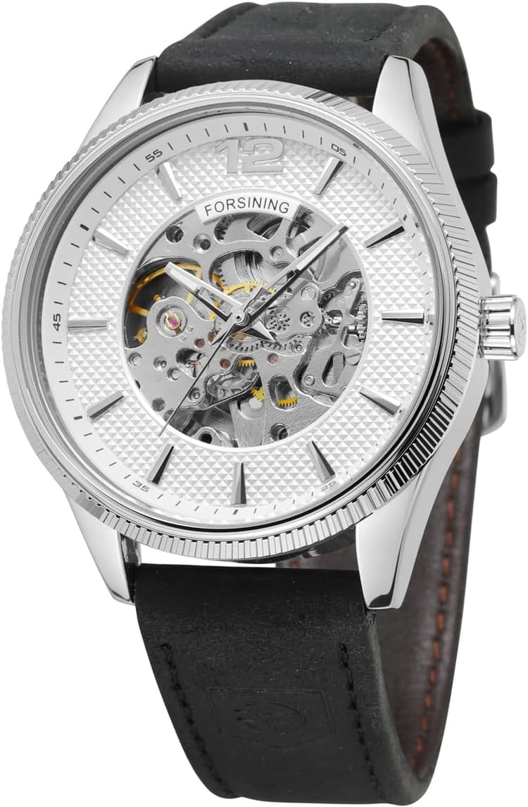 FORSINING Montre pour homme à remontage manuel mécanique minimaliste simple cadran analogique tendance bracelet en cuir