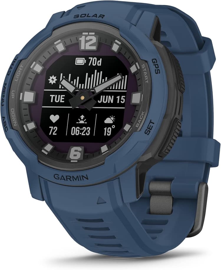 Garmin Instinct Crossover Solar, Rugged Hybrid Smartwatch with Solar Charging Capabilities, Analog Hands and Digital Display, Tidal Blue