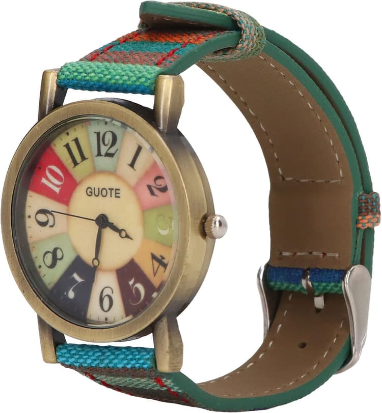 VGEBY Montre Hippie, Multicolore Style Bohème en Laiton en Cuir PU Bouton Batterie Montre Femme pour de Fête d'anniversaire (Bleu)