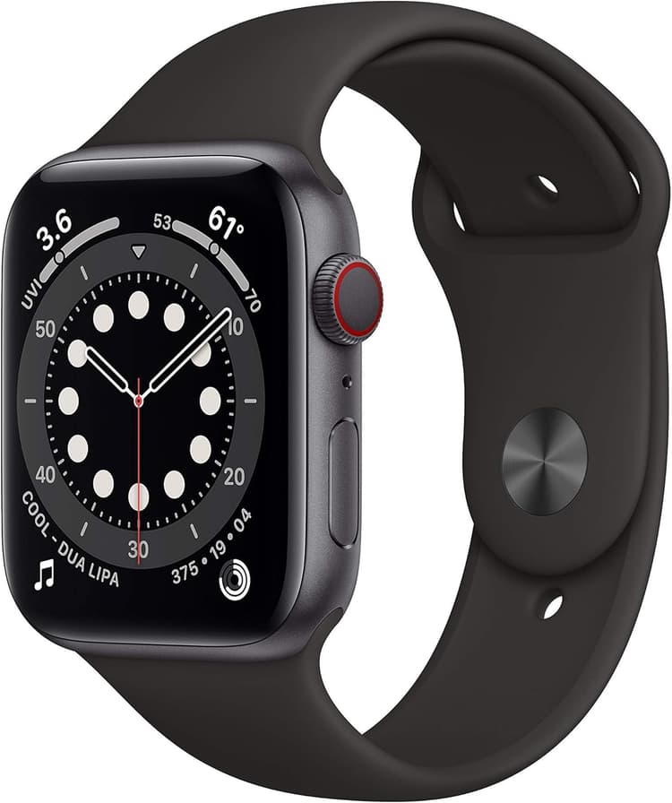 Apple Watch Series 6 (GPS + Cellulaire, 44MM) Boîtier en Aluminium Gris Sidéral avec Bracelet Sport Noir (Reconditionné)