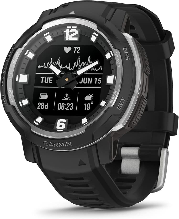 Garmin Instinct Crossover, Rugged Hybrid Smartwatch, Analog Hands and Digital Display, Black