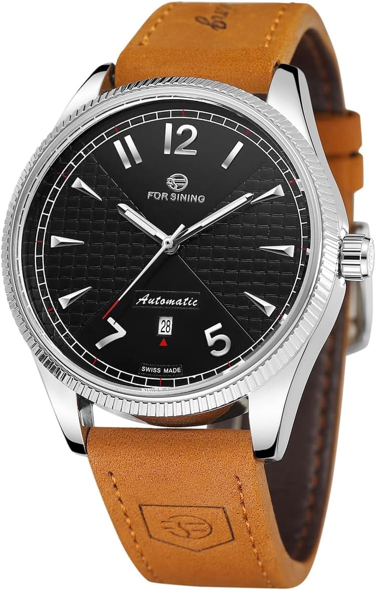 FORSINING Men's Hand-Wind Mechanical Simple Analog Dial Fashion Leather Strap Wrist Watch