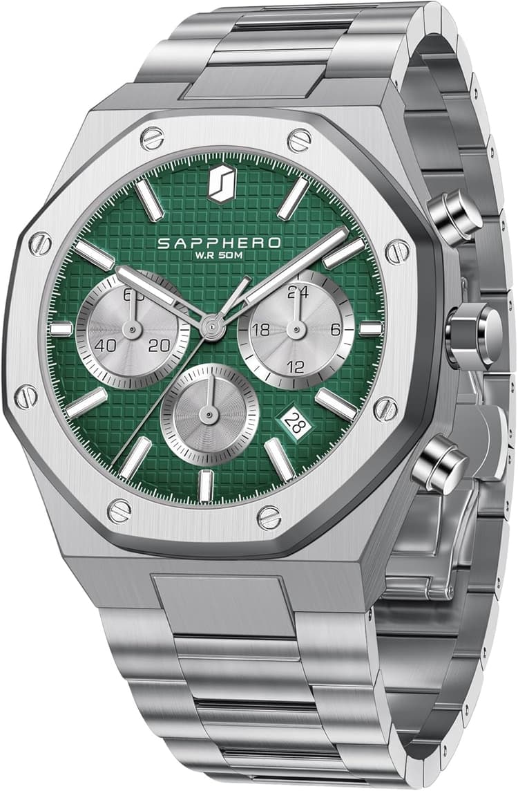 SAPPHERO Montres Homme Octagonal 10ATM Waterproof Business Casual Fashion Mens Japanese Quartz Stainless Steel Luminous Wrist Watch Gift for Men