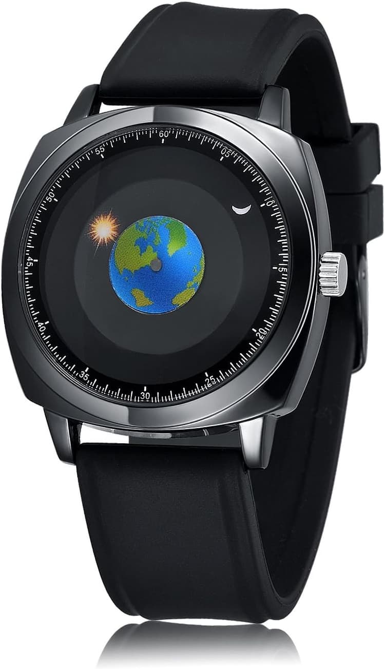 MINILUJIA Montre étanche pour Homme avec Carte du Monde - 50 m - Univers créatif étoilé - Terre - Globe - Lune, Soleil - Rotatif - Personnalisable - pour Homme