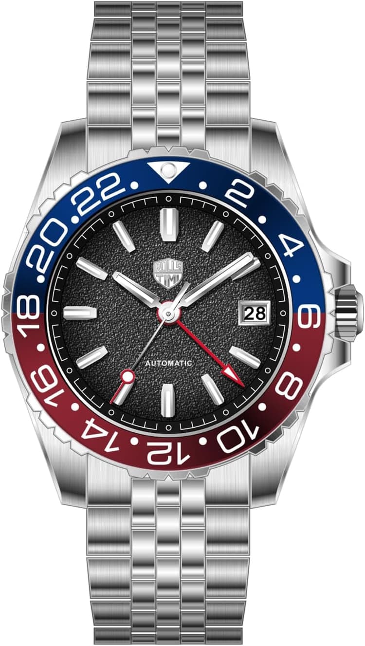 Montre automatique de plongée GMT en acier inoxydable pour homme, verre saphir, boîtier de 41 mm, mouvement TMI NH34, étanche à 100 m, fermoir déployant, montre de sport pour homme